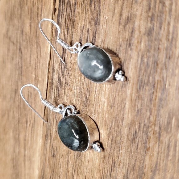 E2167 midnight precious stone sterling silver earrings - Picture 2 of 3